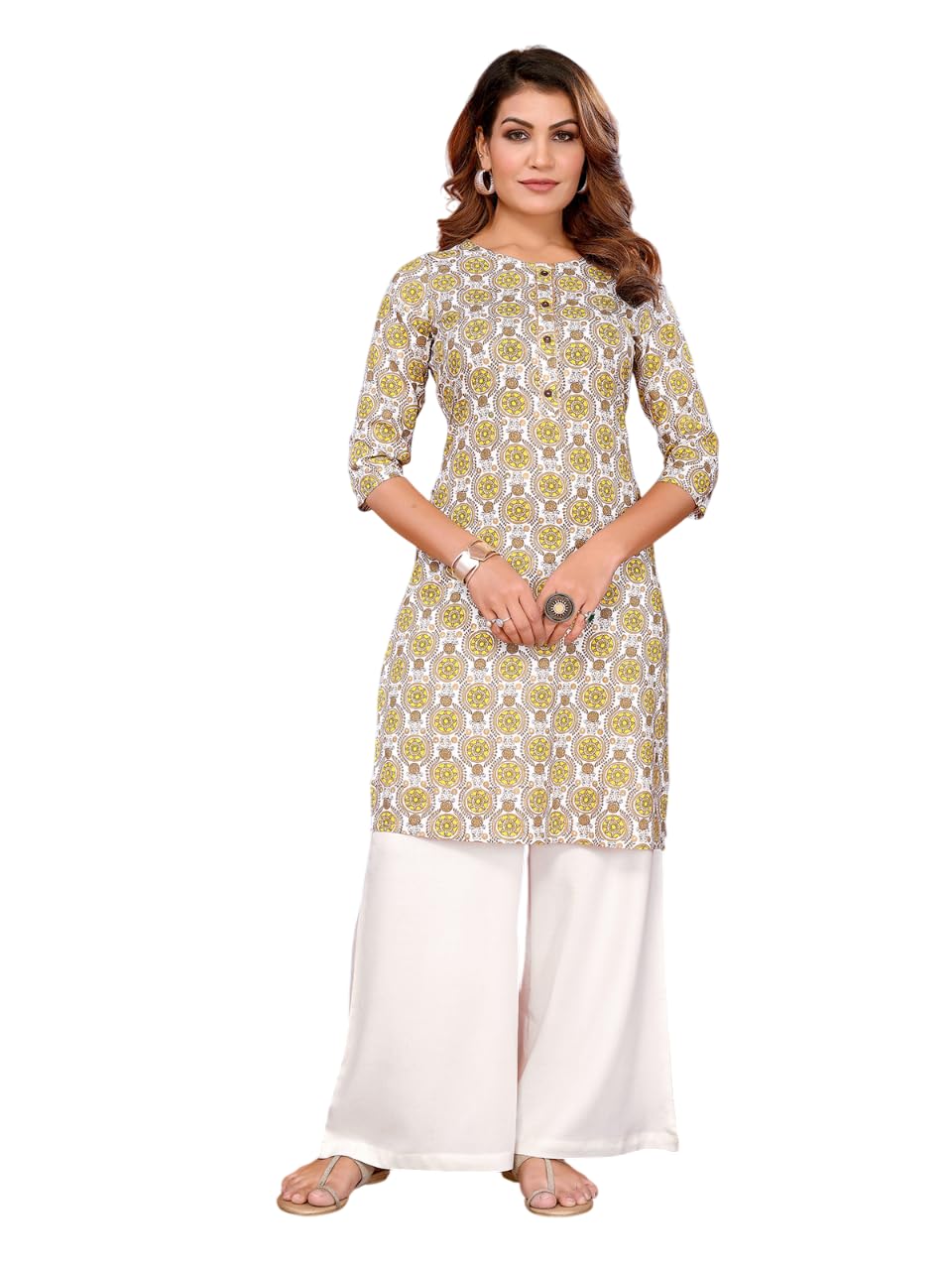 Rangita Off White Rayon Straight Printed Knee Length Kurti | Kurta For Women_L
