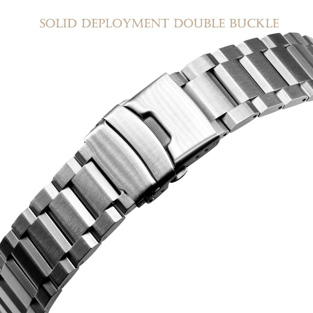 Kai Tian Stainless Steel Watch Band 20mm Brushed & Polished Finish Watch Strap Replacement Bracelet with Fold Over Clasp Double