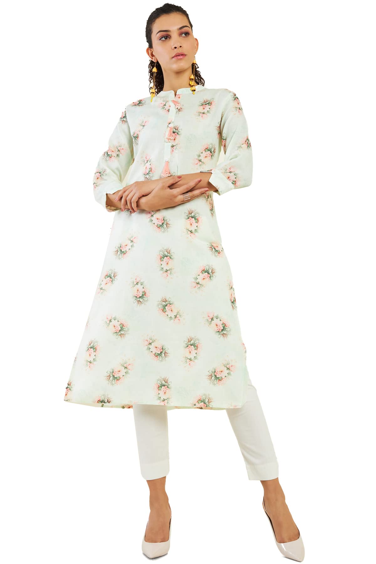 Soch Women Light Green Linen Printed Kurta(8907715914856_Light Green_Xxl)