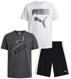 PUMA Boys' Active Shorts Set - 3 Piece Performance T-Shirt, Dry Fit Tank Top, and Gym Shorts - Activewear Set for Boys (S-L), Si