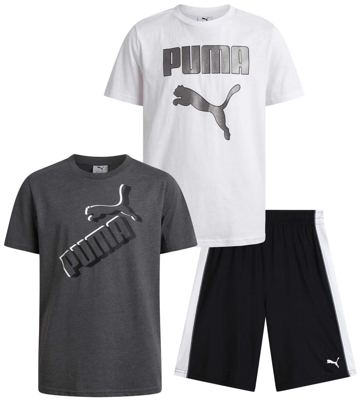 PUMA Boys' Active Shorts Set - 3 Piece Performance T-Shirt, Dry Fit Tank Top, and Gym Shorts - Activewear Set for Boys (S-L), Si