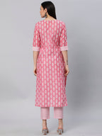 ANNI DESIGNER Womens Cotton Blend Traditional Straight Printed Kurta and Pant Set (Danapa Pink_S_Pink_Small)