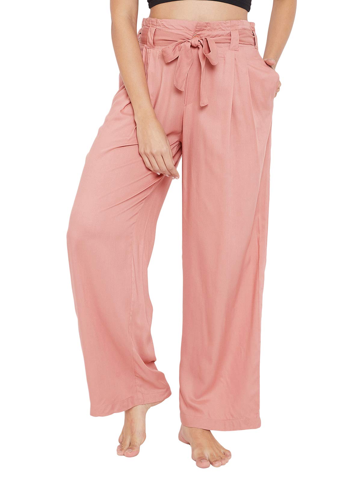 Clovia Womens Rayon Basic Chic Tie Up Pyjama Pants (LB0192P34_Pink_M)