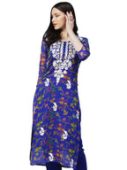 Gosriki Women'S Printed Georgette Chikankari Embroidered Kurti (Gori-Blue-Nw-Gs_S_Blue_Small)