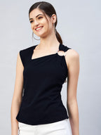 Rare Women Casual Navy Blue Colour V-Neck Solid Regular Top