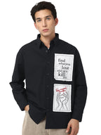 Bewakoof Mens Graphic Print Oversized Fit Full Sleeve Collared Poplin Shirt_666750_Black_XL