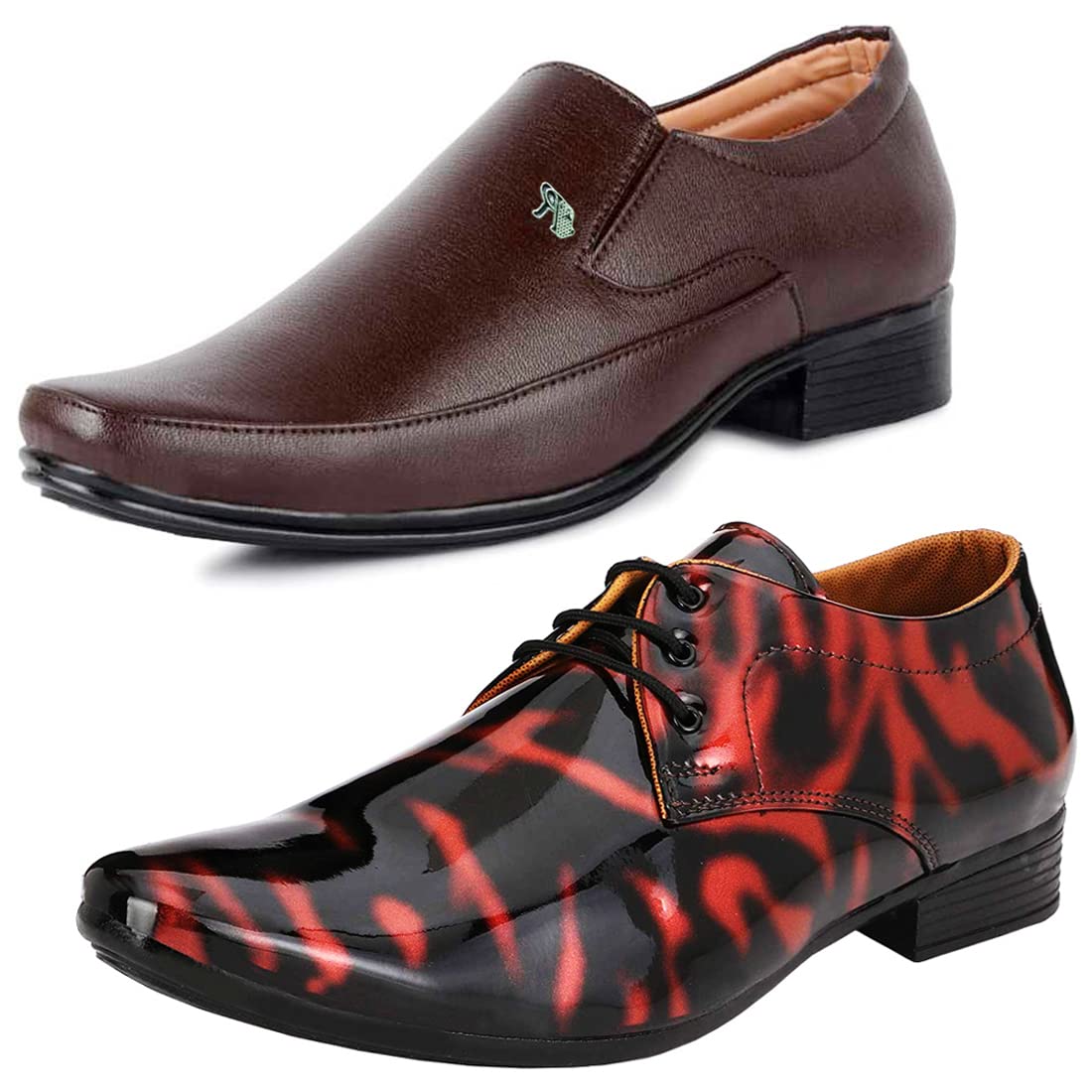 Stylish Trendy Formal Shoes/Party Shoes/ 2 Shoes Combo with Free Belt for Men and Boys (BAZAAR7808_VTR01BlkRed2006Bdr) Multi 8