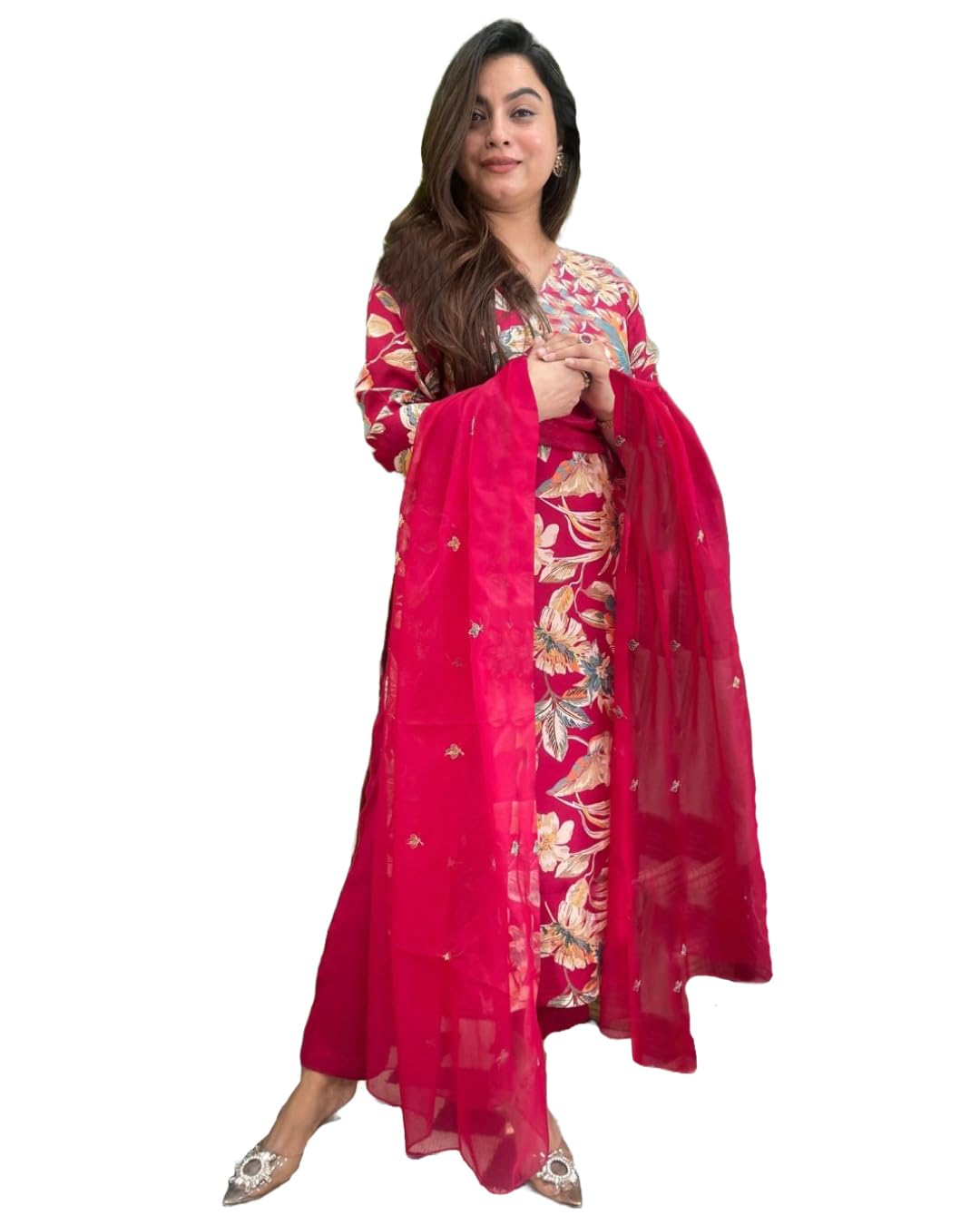 ANNI DESIGNER Womens Rayon Blend Straight Printed Kurta with Pant & Dupatta (NJAN MAROON-VKS01_M_Maroon_Medium)