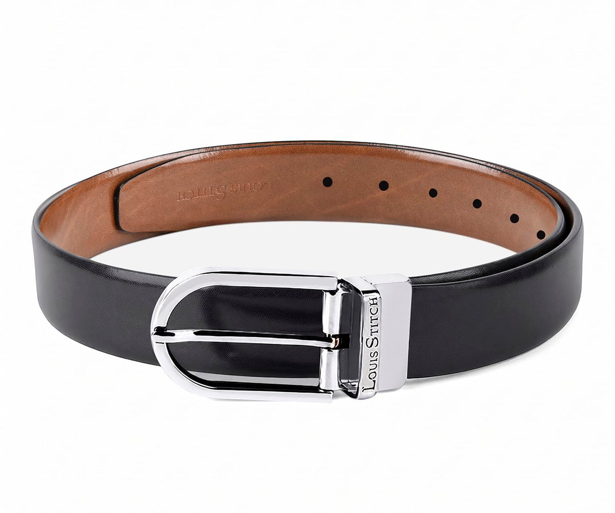 Louis Stitch MenS Spanish Leather Reversible Belt 1.25 Inch (35Mm) Handcrafted Formal Waist Strap With Chrome Buckle Belt For M 38
