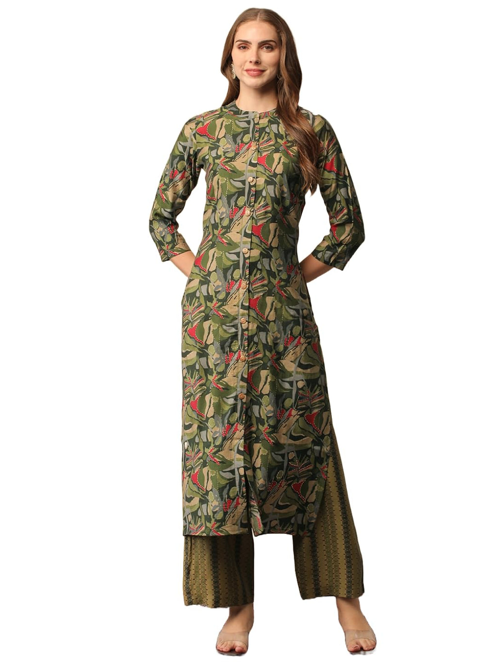 ANNI DESIGNER Women's Cotton Blend Straight Printed Kurta with Pant (BBCom Green-NS_L_Green_Large)