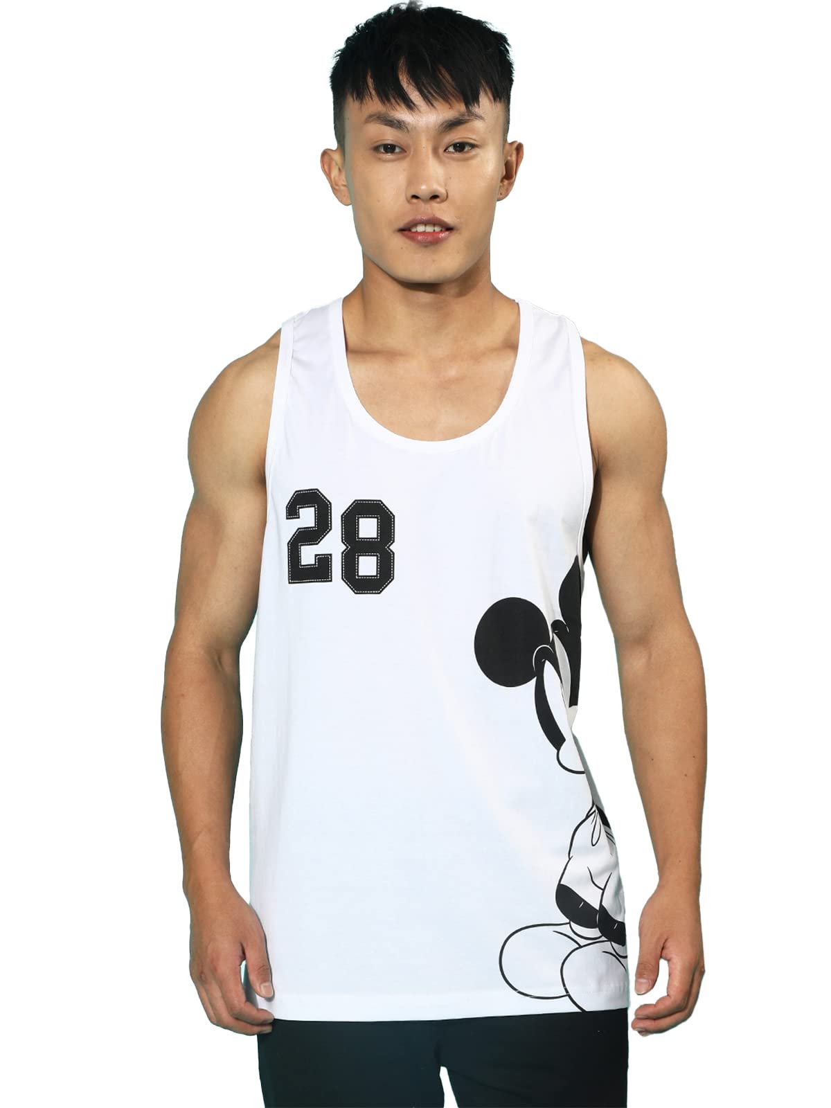 Veirdo Men's Disney Mickey Mouse Graphic Print Sleeveless Round-Neck Longline Regular Fit Vest