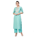Idalia Rama Green Gold Print Kurta With Palazzo Pants
