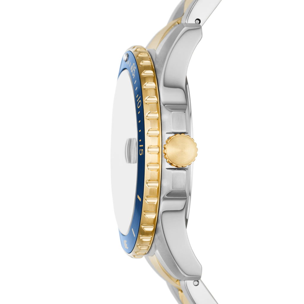 Fossil Men's Blue Quartz Stainless Steel Three-Hand Watch, Color: Two Tone/Blue Taper (Model: FS6034)