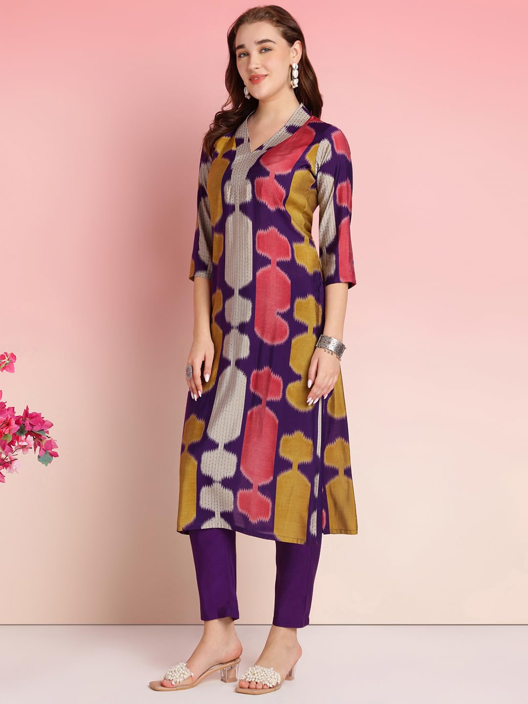 ANNI DESIGNER Womens Rayon Blend Straight Printed Kurta with Pant (SURDAS BEGANI_S_Begani_Small)