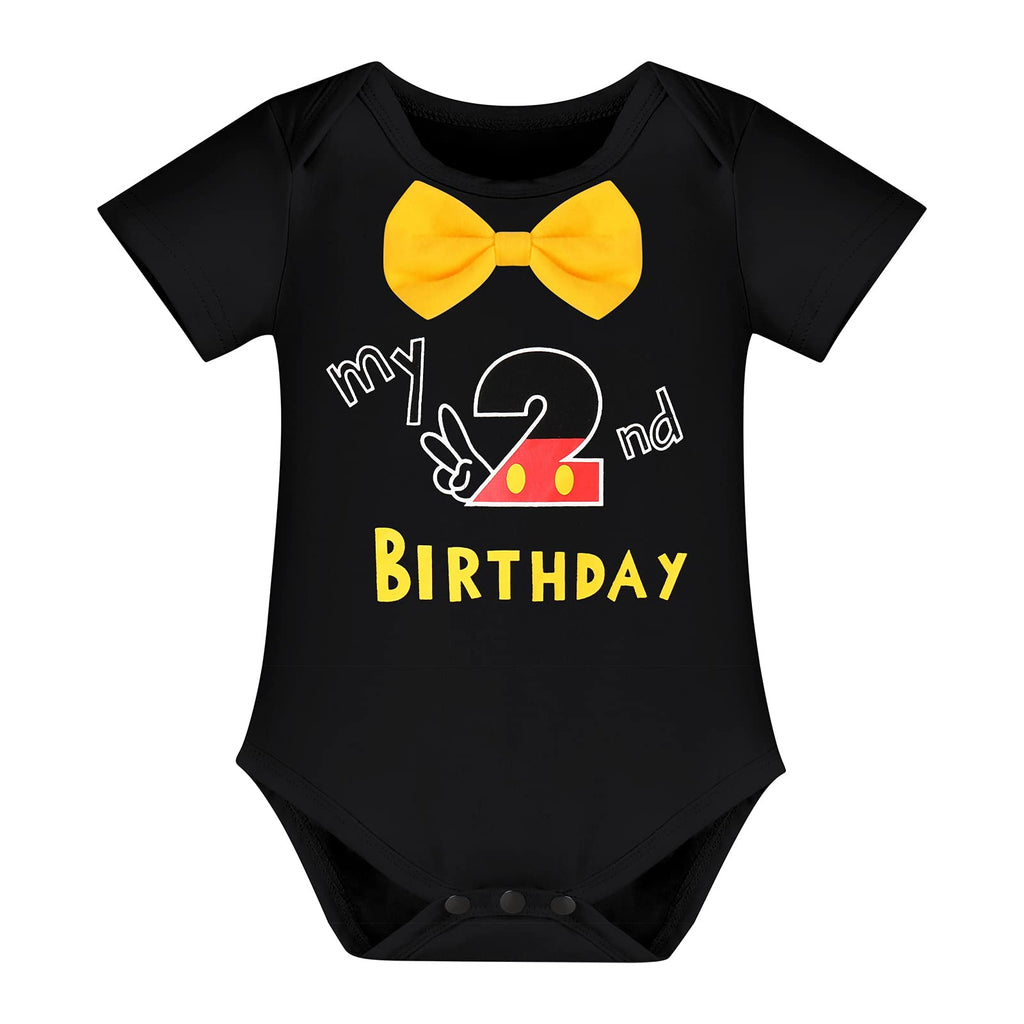 Gentleman Mouse 2nd Birthday Outfit Boys Cake Smash Photo Props for Toddler Kid Baby Romper Suspenders Shorts Bloomers Headband
