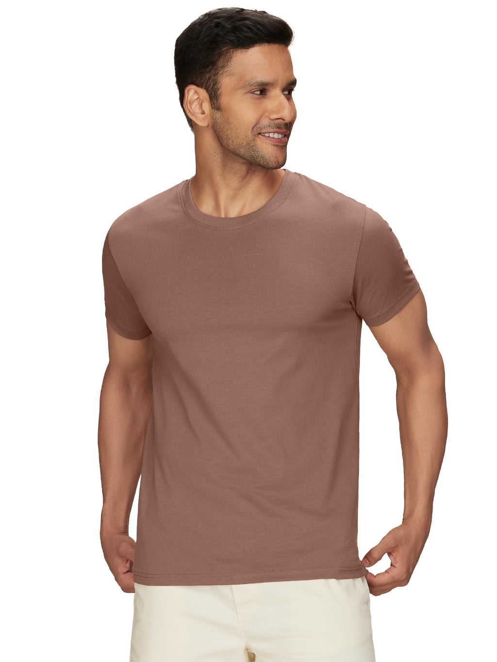 XYXX Mens Solid Regular Fit T-Shirt (XY_CR15_Tshirt_2_Pine Green+Brown Latte