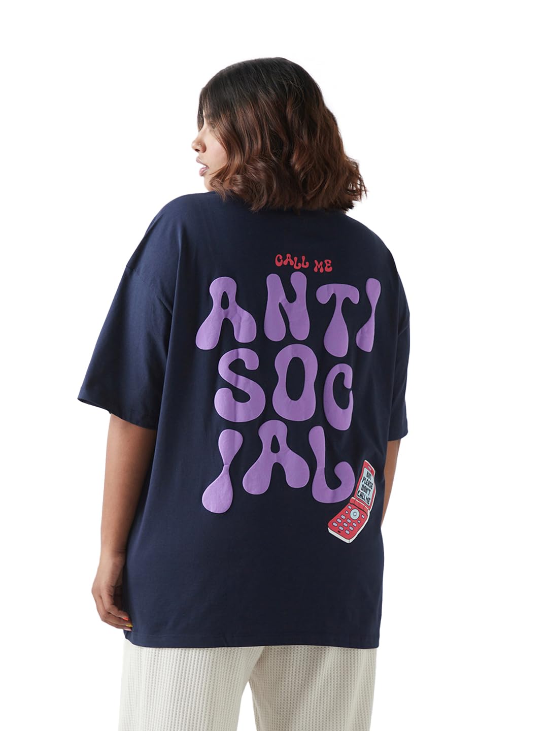Bewakoof Womens Typography Oversized Fit Half Sleeve Round Neck Cotton Jersey Plus Size T-Shirt_647022_Blue_5XL