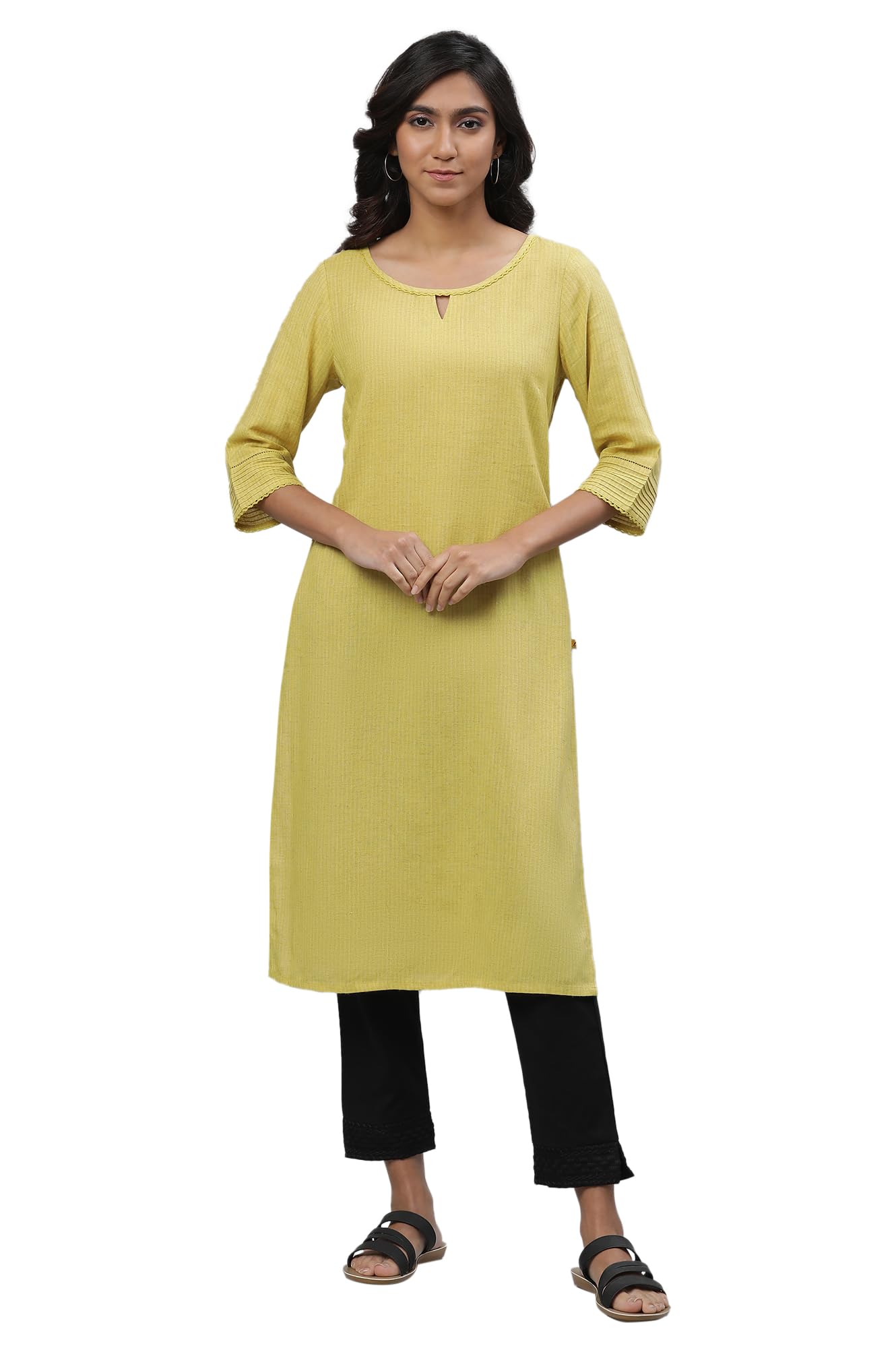Aurelia Womens Lemon Celery Yarn Dyed Rayon Flax Kurta_23AUA12231-703434_S