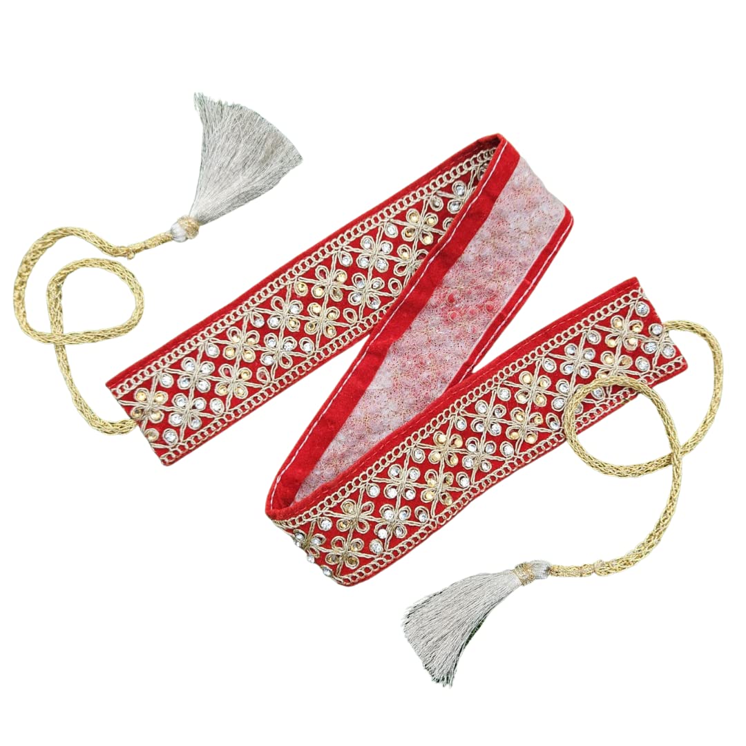Adjustable Beautiful Red Vadannam For Women | Handcrafted Zarkan Work Waist Belt (18) 18