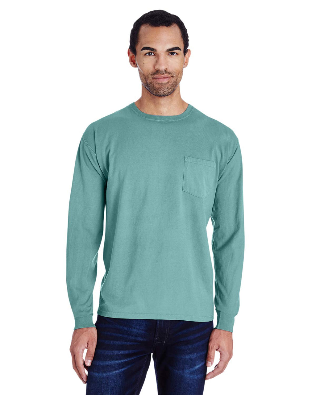 Unisex garment-Dyed Long-Sleeve T-Shirt with Pocket - NEW RAILROAD - S(D0102H7YT5T)