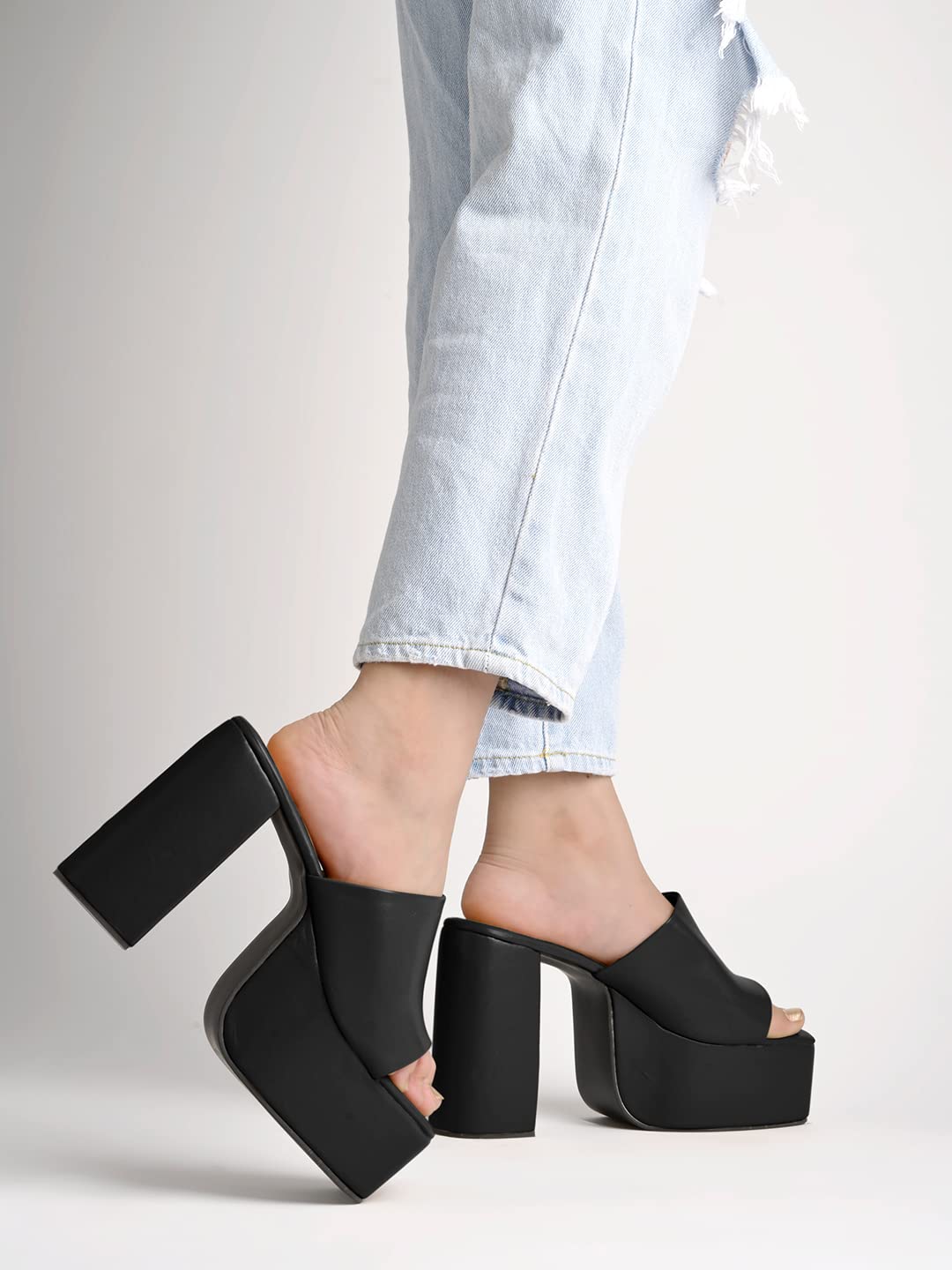 Shoetopia Stylish Solid Black Block Heels For Women & Girls