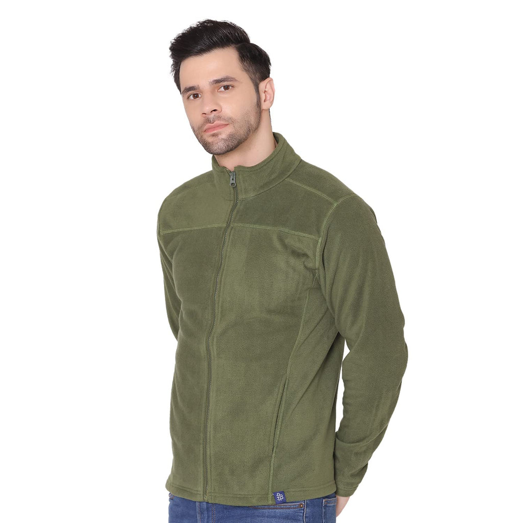 Bongio Mens Full Sleeves Polar Jacket - Olive Green