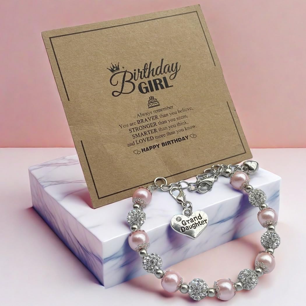 DOLON Pink with Violet Color Rhinestone Crystal Gift for Granddaughter Bracelet Jewelry Birthday Graduation Christmas