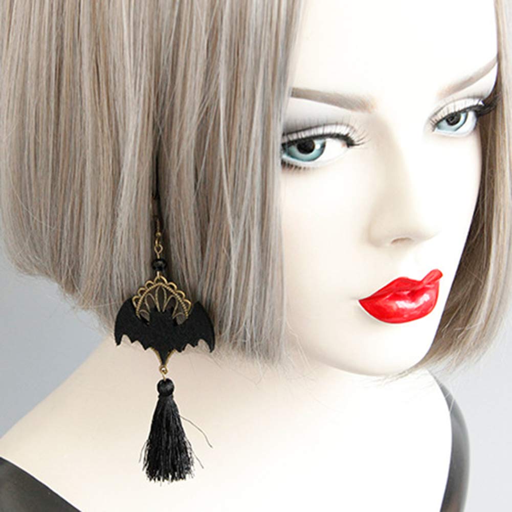 Black Bat Tassel Earrings for Women, Punk Gothic Lolita Retro Jewelry Halloween Party