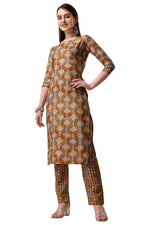 Fashion Basket Womens Cotton Printed Light Brown Kurta Set (Fb-Es-E6023-M)