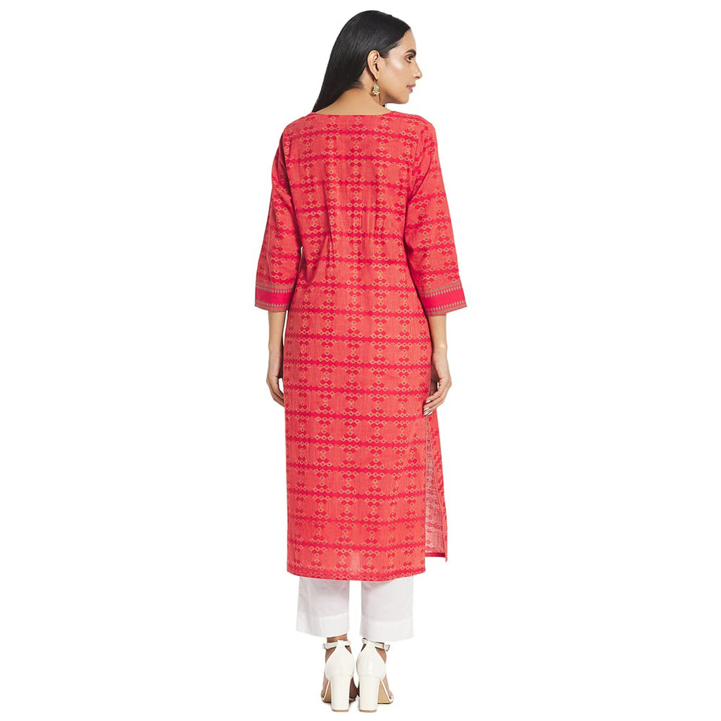 Fabindia Women Cotton Printed Long Kurta Orange