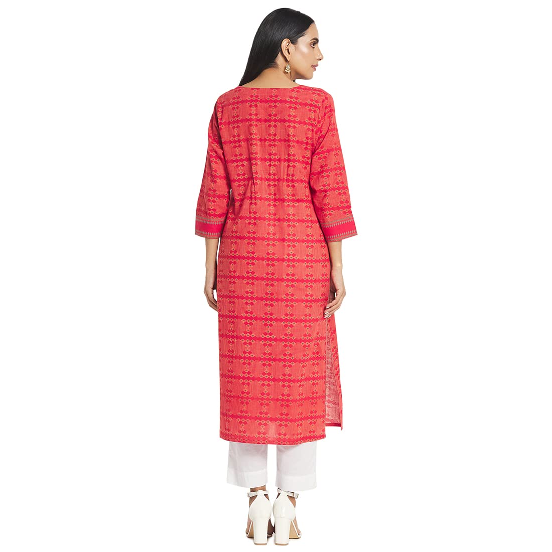 Fabindia Women Cotton Printed Long Kurta Orange
