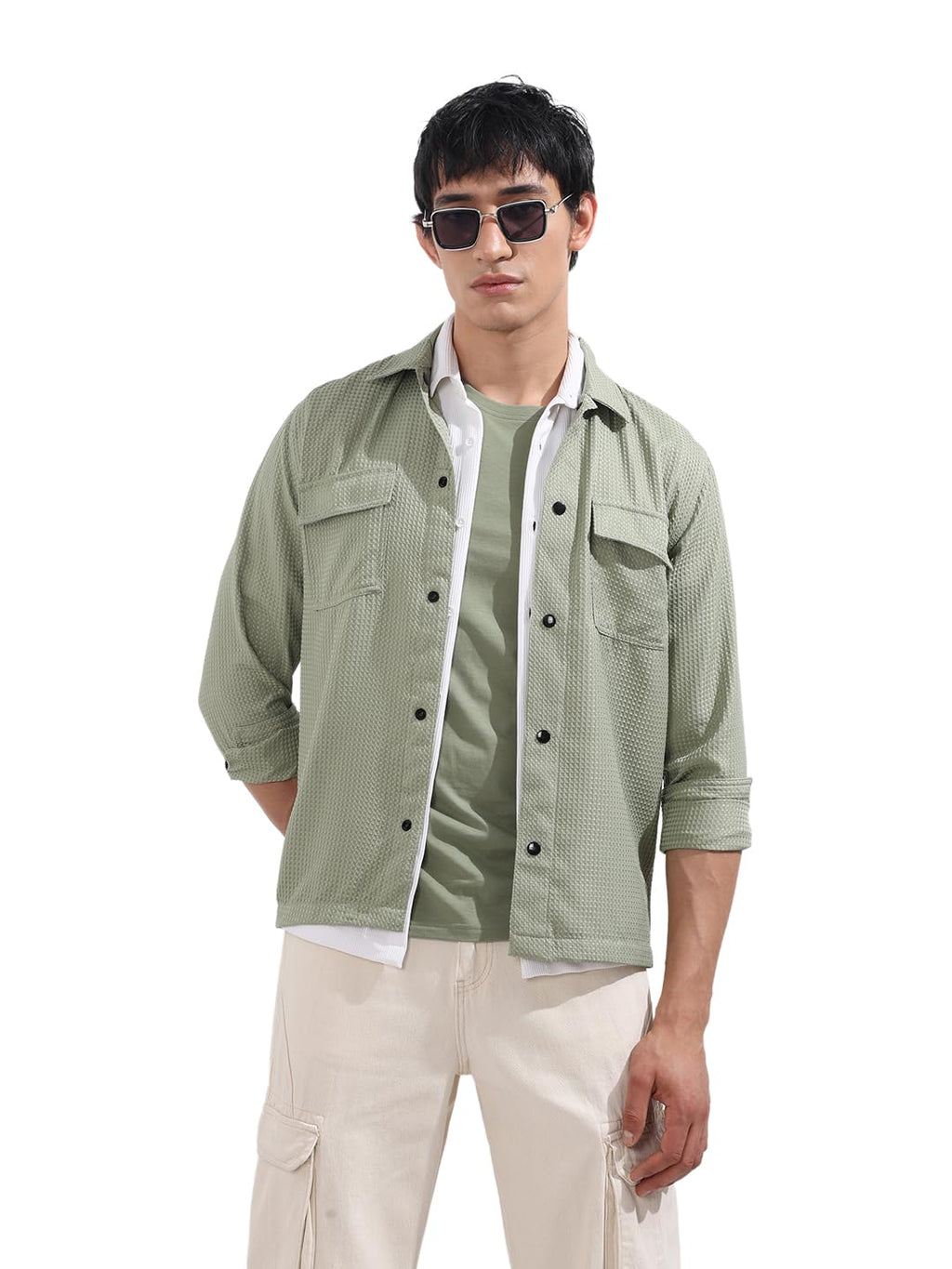 The Indian Garage Co Mens Regular Fit Textured Cutaway Collar Full Sleeves Sweater