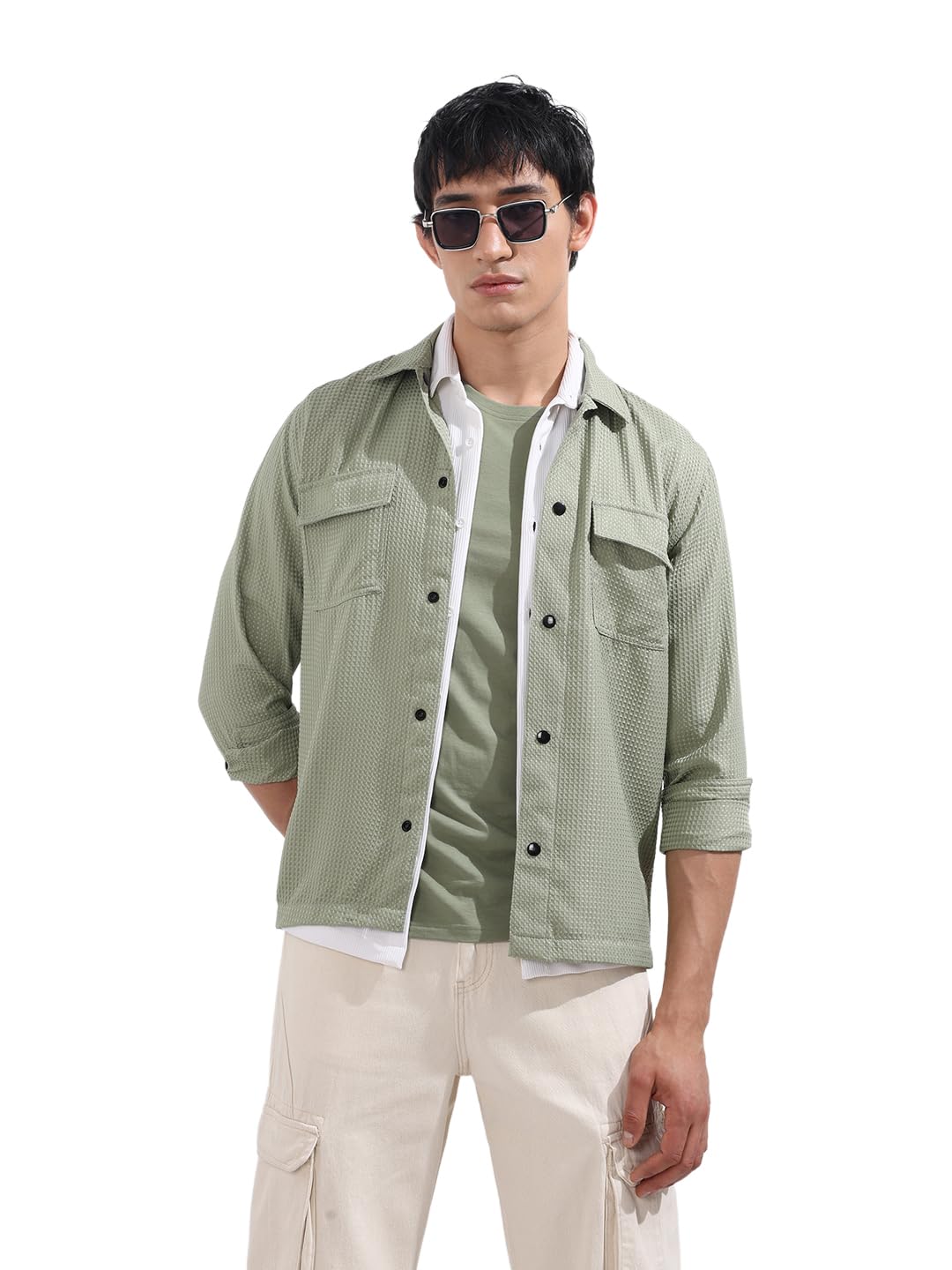 The Indian Garage Co Mens Regular Fit Textured Cutaway Collar Full Sleeves Sweater