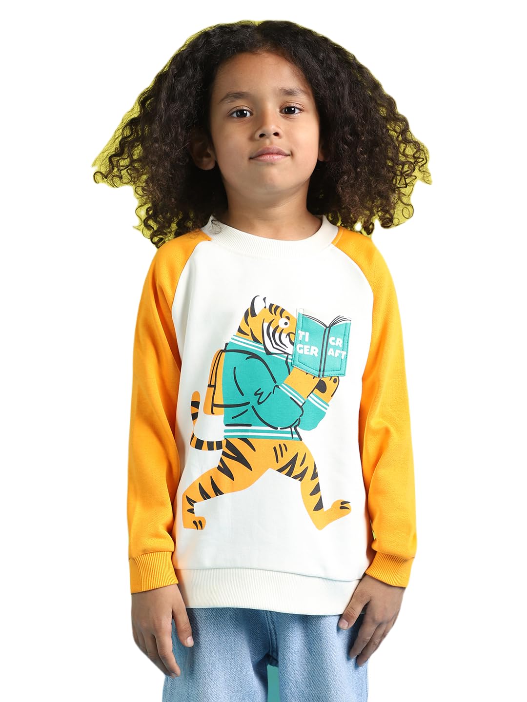Nauti Nati BabyBoys Cotton Blend Crew Neck Sweatshirt (NN314905_WhiteOrange 18-24