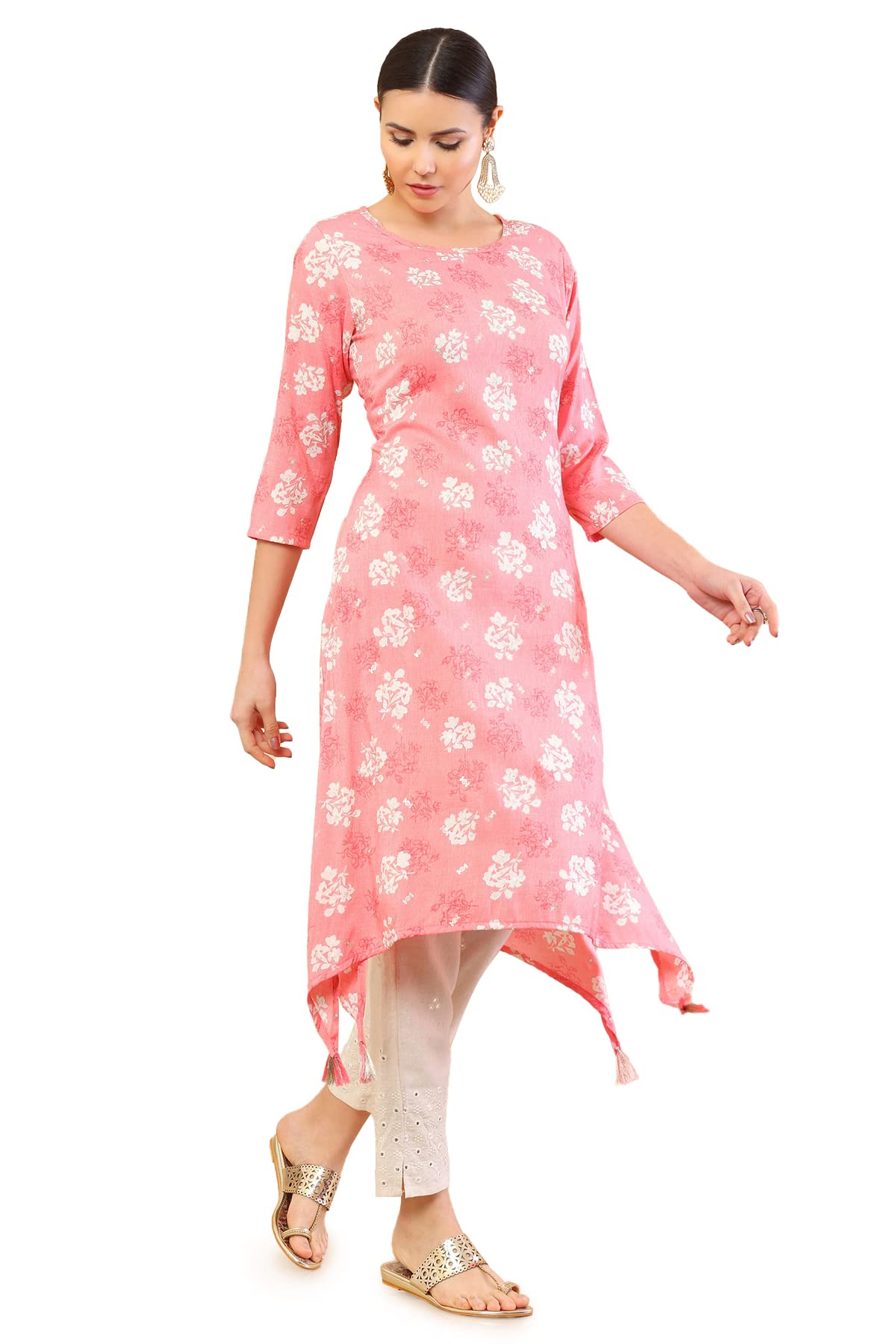 Soch Women Rayon Kurta with Floral Print and Tassels