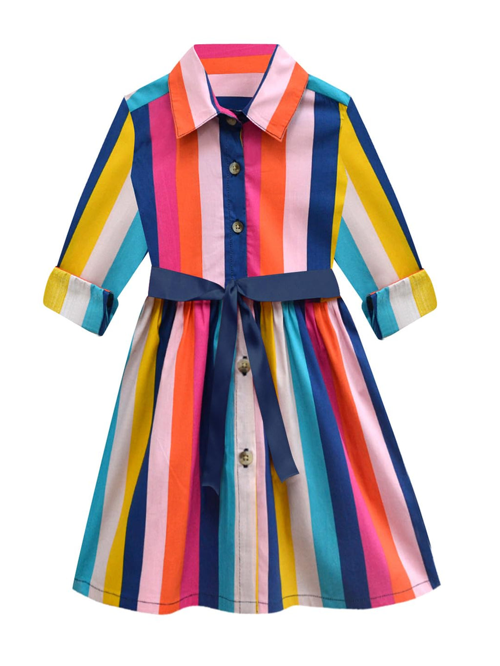 A.T.U.N. Girls Multicoloured Striped Cotton Shirt Dress
