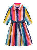 A.T.U.N. Girls Multicoloured Striped Cotton Shirt Dress