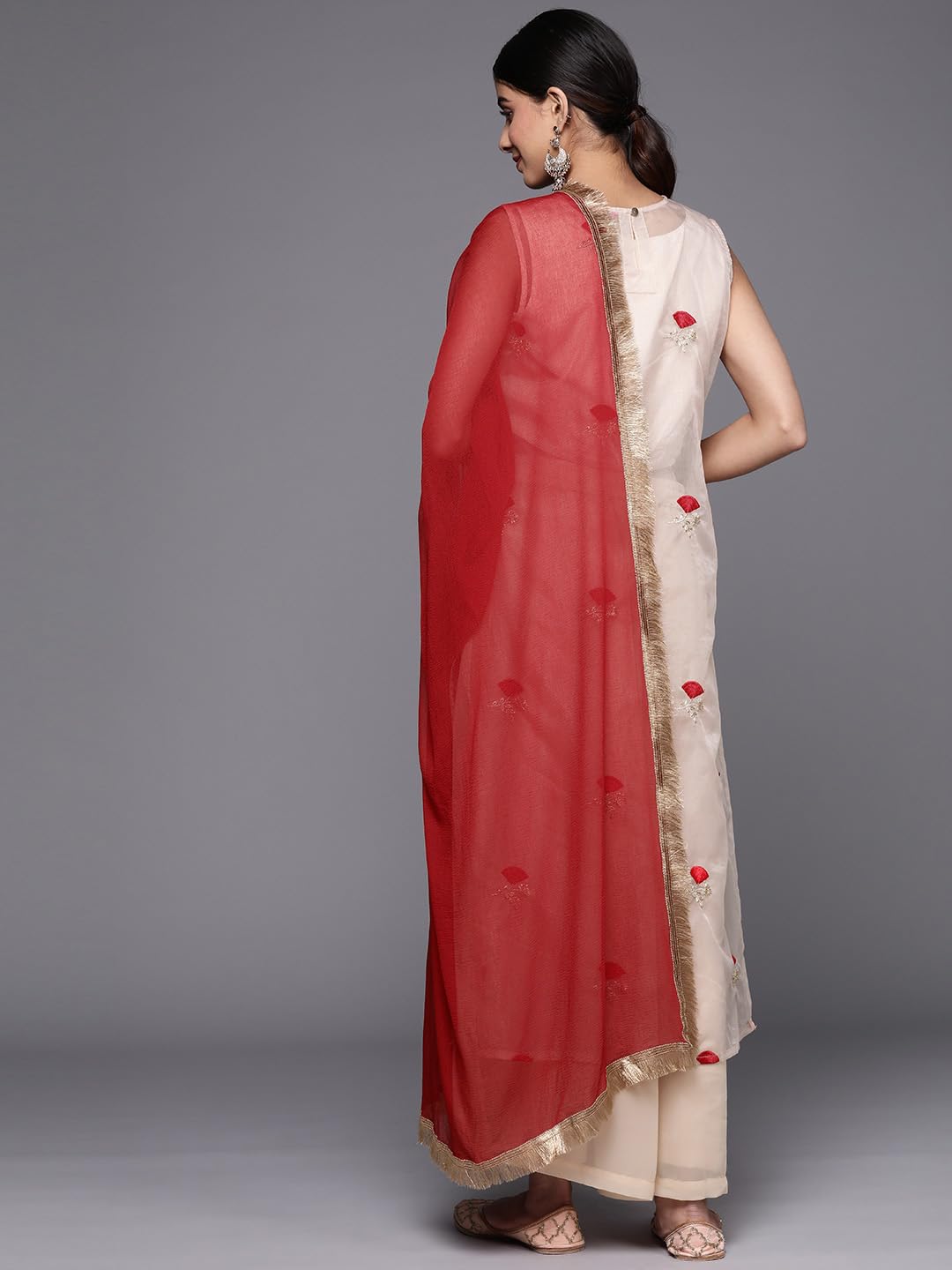 Varanga Women Blue Floral Printed Strap Style Straight Kurta Paired With Tonal Bottom And Dupatta