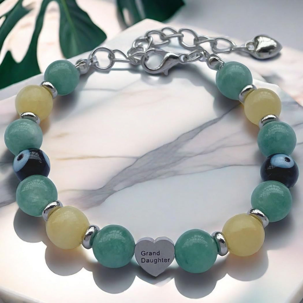 DOLON Handmade Beaded Stainless Steel Heart Granddaughter Charm Evil Eye Lucky Bracelet Birthday Christmas Holiday Gift