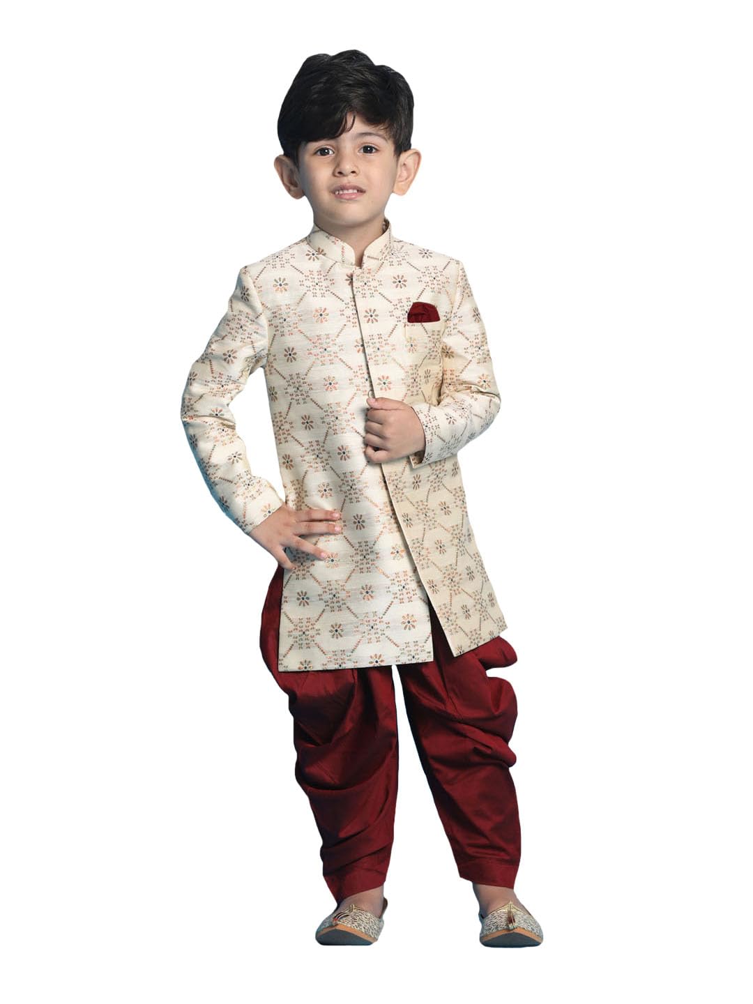 VASTRAMAY Boys Beige And Maroon Sherwani Set_VASBSW027nCDMA_26