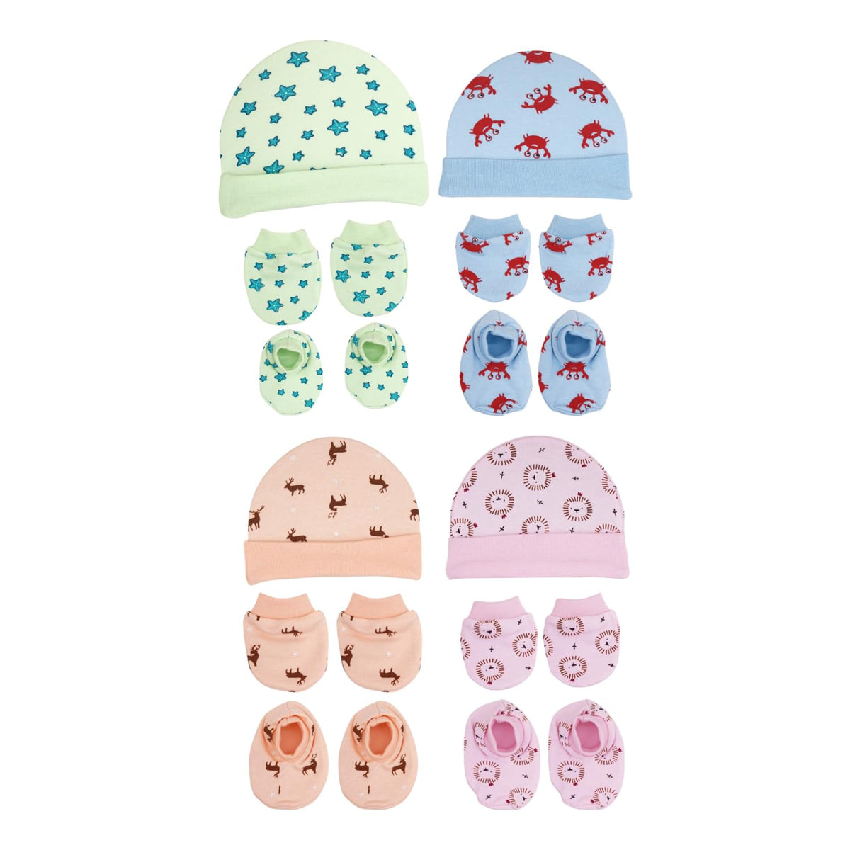 Secure Steps Mittens Cap And Booties Set For New Born Baby Pack Of 4 | 100% Cotton Baby Mittens Set 0 To 6 Months | Soft AntiSc 0-12