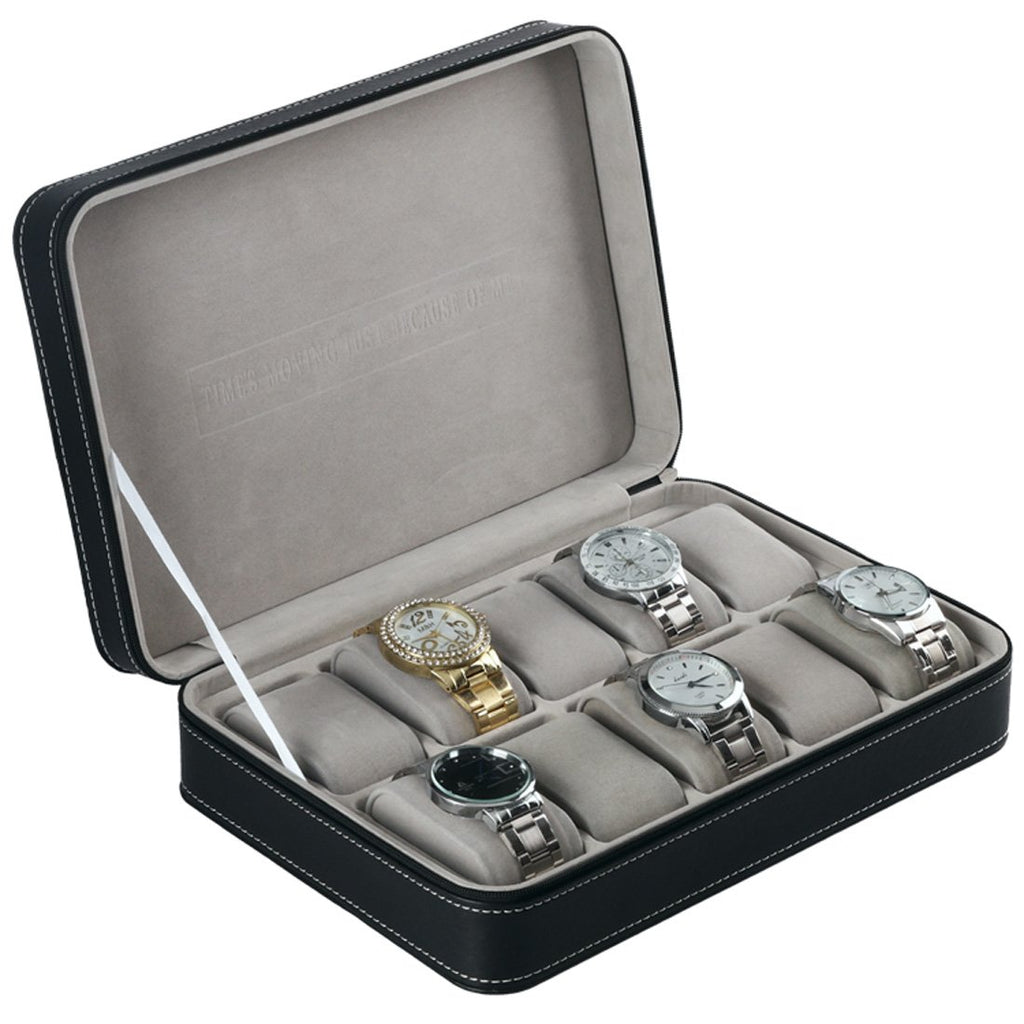 Homeater 10 Slot Watch Box Portable Travel Zipper Case Collector Storage Jewelry Storage Box(Black)