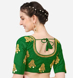 Pujia Mills WomenS Silk Embroidery Maggam Lakshmi Coin Work Readymade Saree Blouse