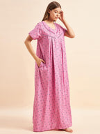 Sweet Dreams Women Printed Night Dress Rose