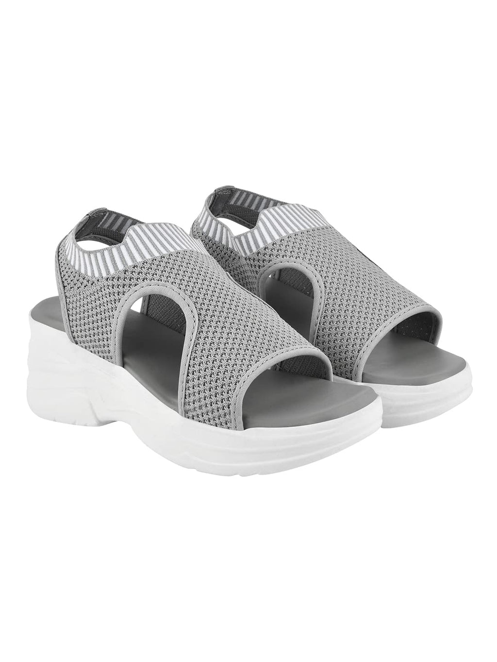 Shoetopia Lightweight Comfortable Trendy Flatforms Grey Sandals For Women & Girls