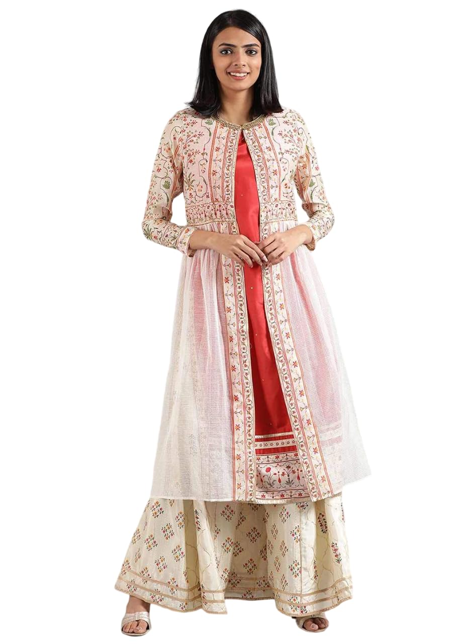 W For Woman Women'S Art Silk Regular Fit Kurta (18Aus11655-51091_Cream_14)