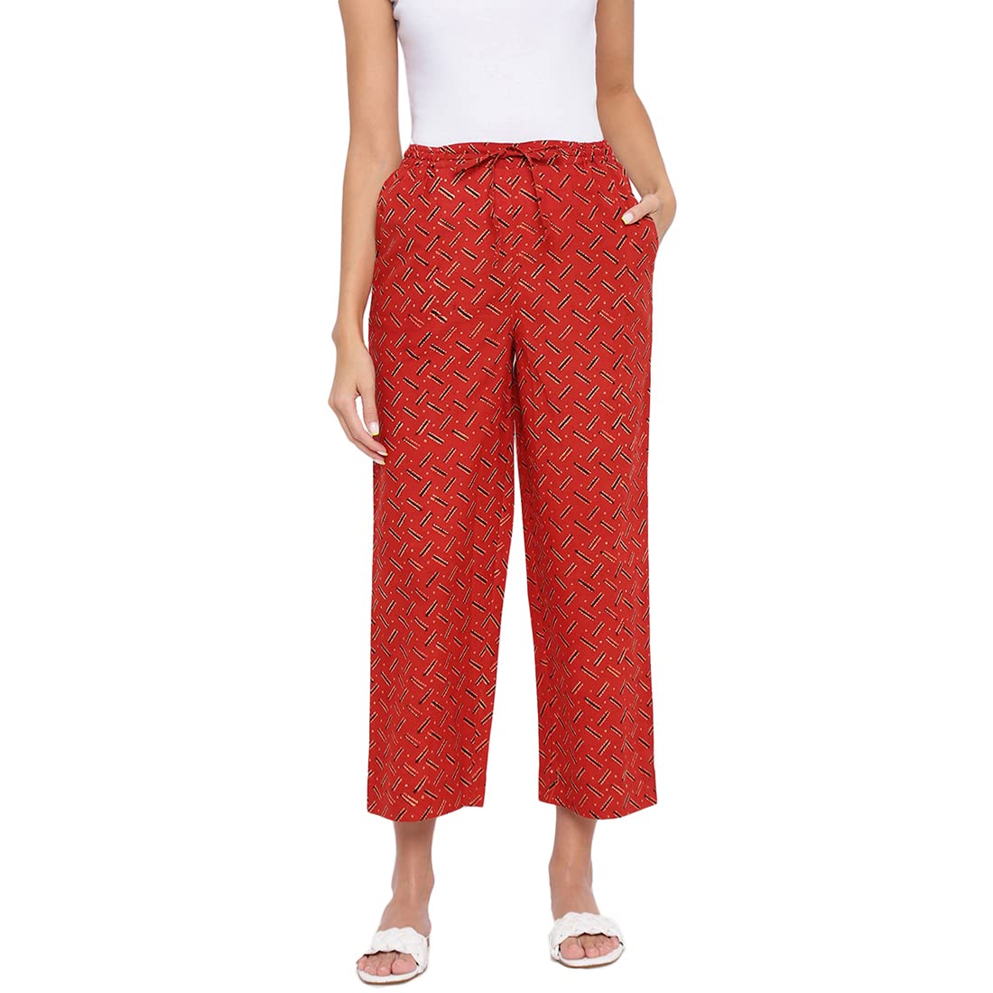 Fabindia Women Cotton Bagru Full Length Casual Pant Orange_S