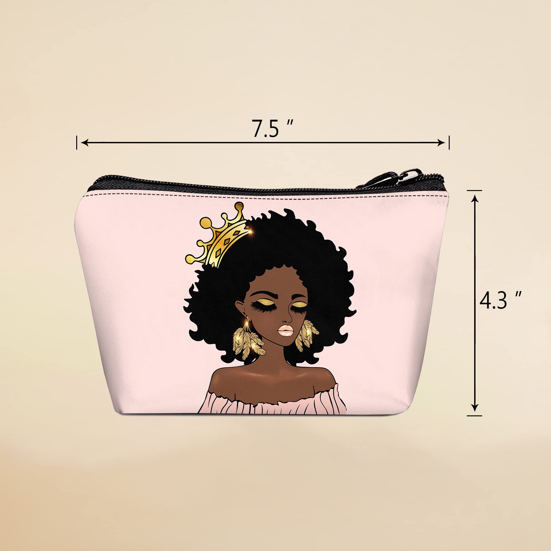 BDAWQUG Cosmetic Bag for Black Women African Queen Art Printing Fashion Makeup Bags 2 Pack Roomy Black Toiletry Pouch Travel Acc