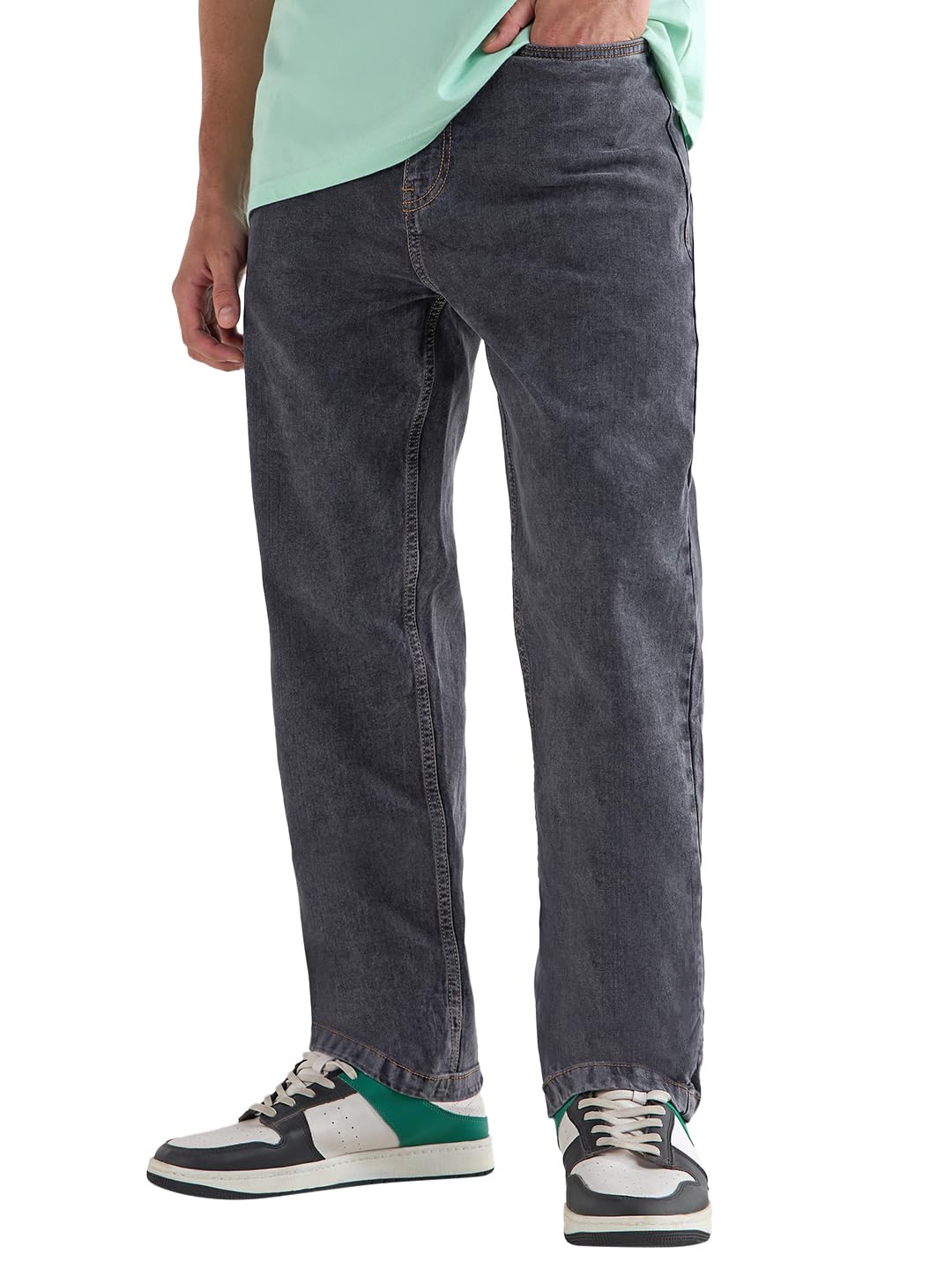 Bewakoof Mens Washed Regular Fit Cotton Blend Jeans_654898_Grey_32