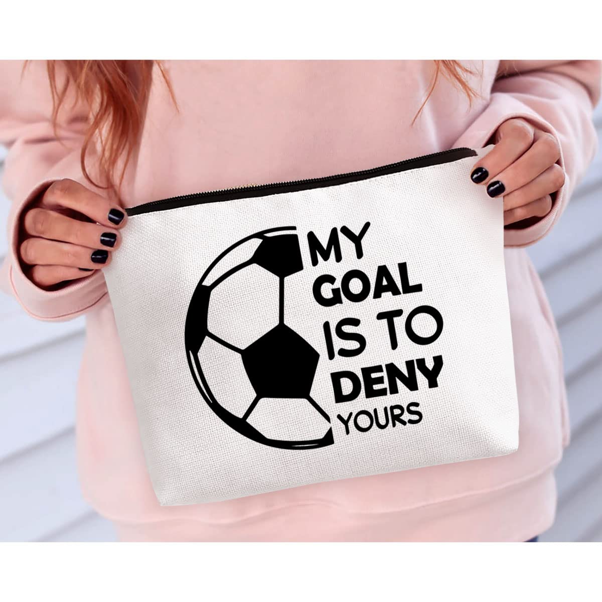 BiuNiuring Soccer Goalkeeper Gifts for Women, Girls Soccer Bag, Soccer Gift for Soccer Lover, Soccer Makeup Bag, My Goal Is to D